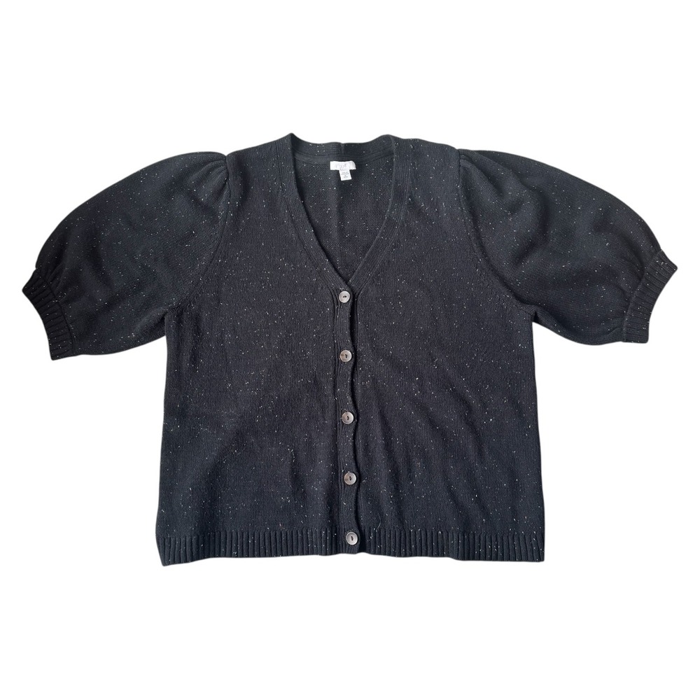 J.Jill‎ Speckled Puff Sleeve Button Front Cardigan Sweater Black XL Petite